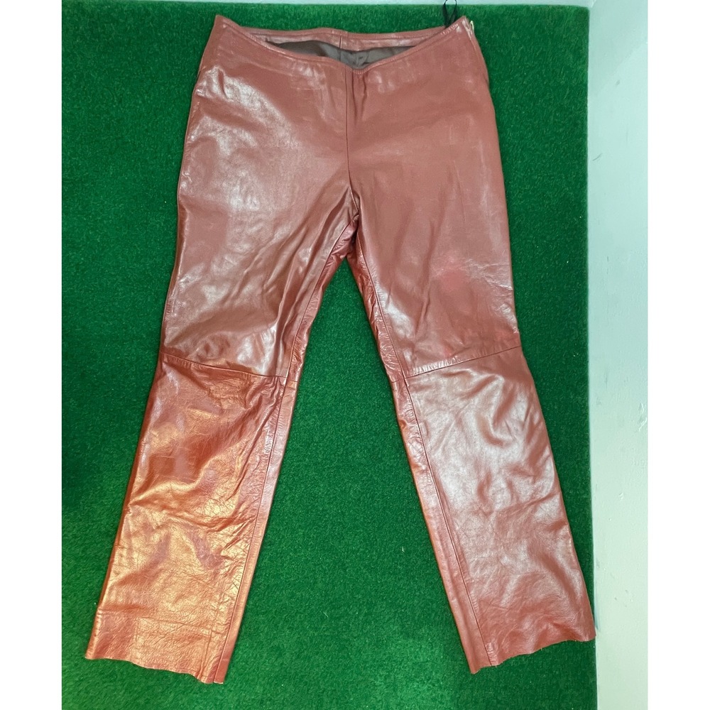 Leather King Vintage Brown Leather Flare Pants High Waisted Side Zip Size 12